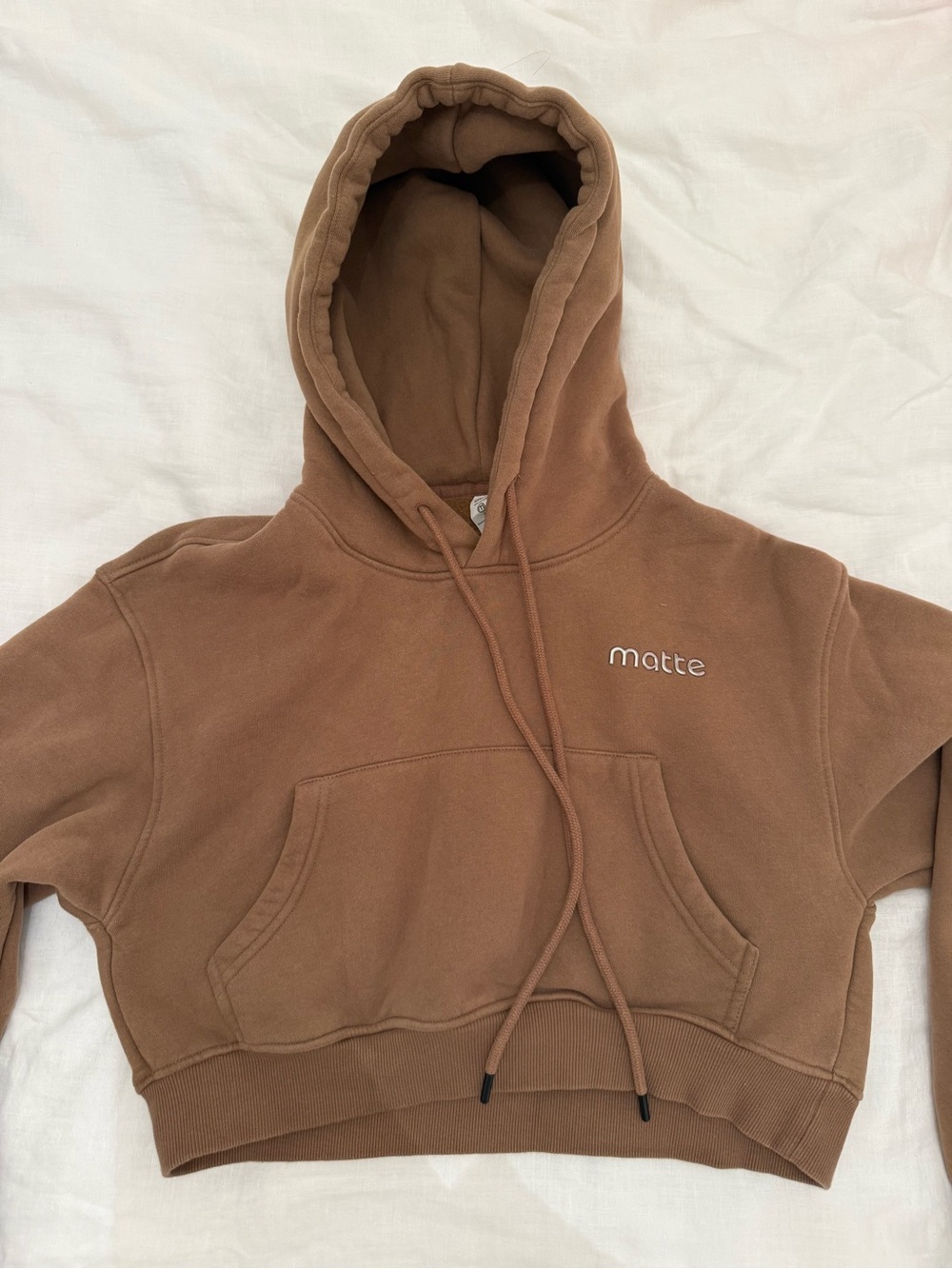 Matte Collection Cropped Hoodie Sweatshirt in Brown